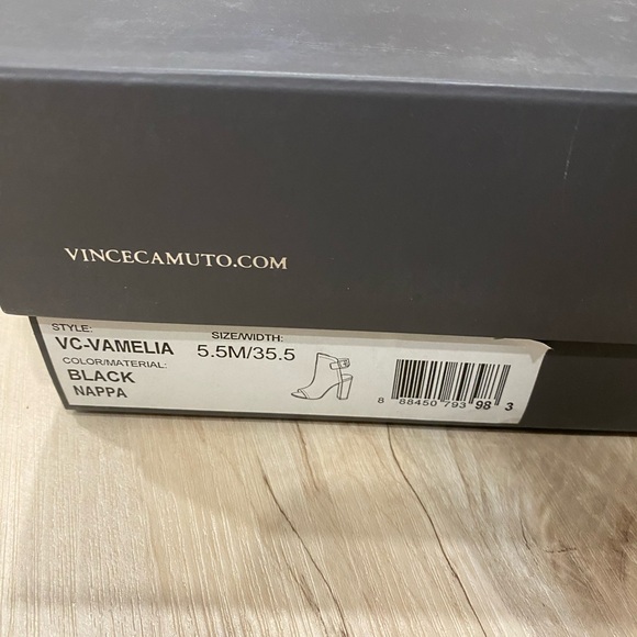 Vince Camuto Black Leather Open Toe Buckle Back Heel, Size 5.5, Good Condition - Picture 11 of 13